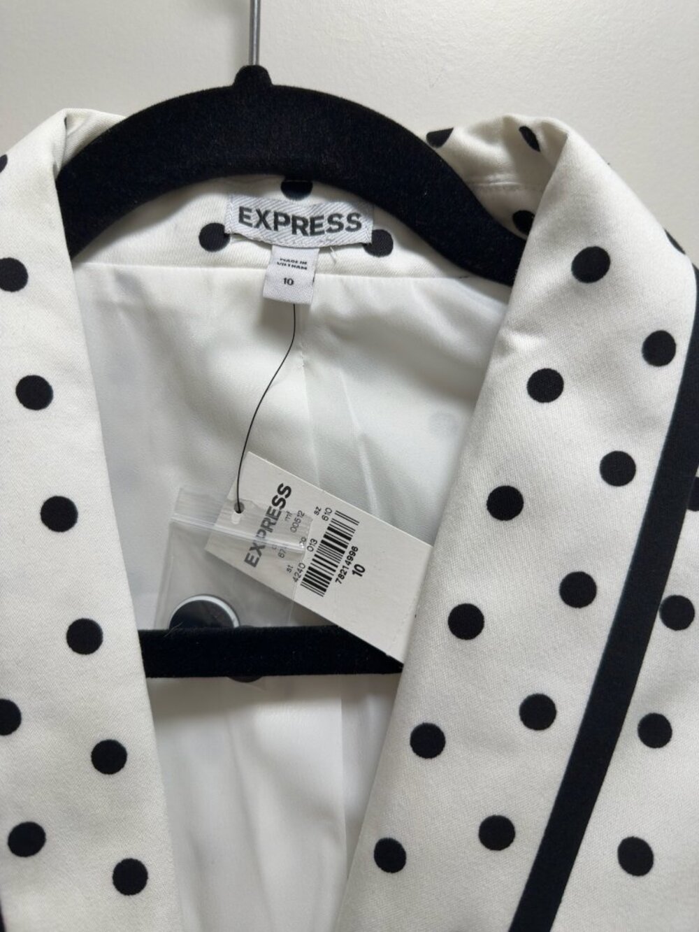 NWT Express White & Black Polka Dot Blazer Size 10